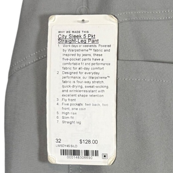 NWT LULULEMON City Sleek 5 Pocket Wide Leg Pant Full Length Silver Drop, Size 32 - Picture 10 of 13